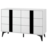 White 6 Drawer Dresser for Bedroom, Modern Double Chest Dresser with Black Metal Legs Featuring Distinctive Twill and Hidden Pulls, Storage Dresser for Living Room, Hallway, Entryway