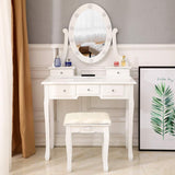 Light Bulb Single Mirror 5 Drawer Dressing Table White，Vanity Table with Mirrors,Makeup