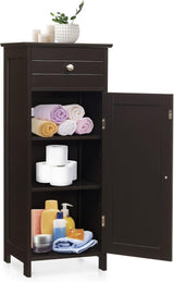 Bathroom Floor Storage Cabinet, 14" x 12" x 34.5" (L x W x H), Black