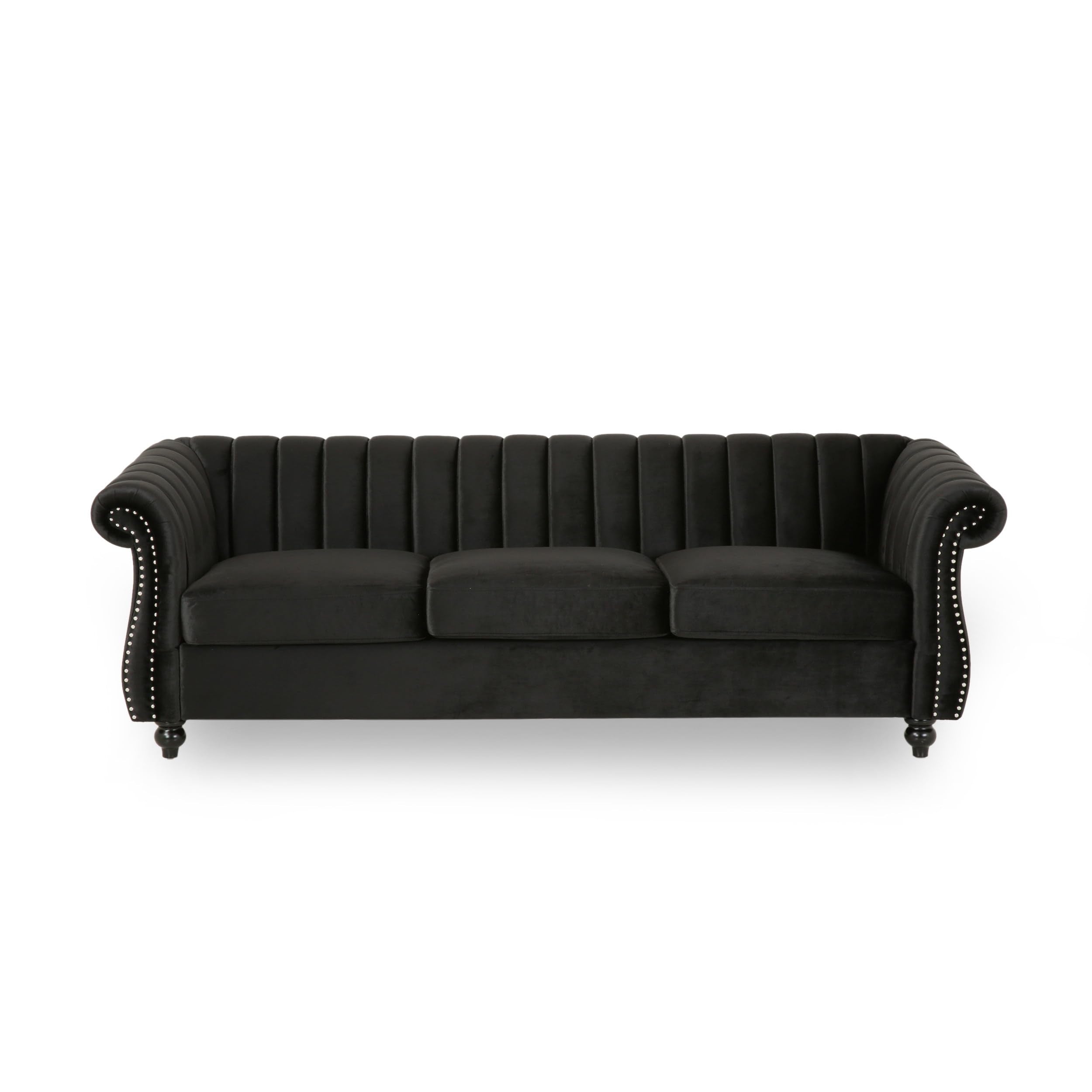 Upholstered Chesterfield Sofa, Classic Retro 3 Seater Rolled Arm Couch for Living Room Bedroom