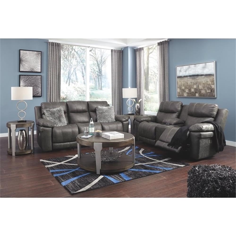 Erlangen Faux Leather Adjustable Power Reclining Sofa with USB Charging, Gray