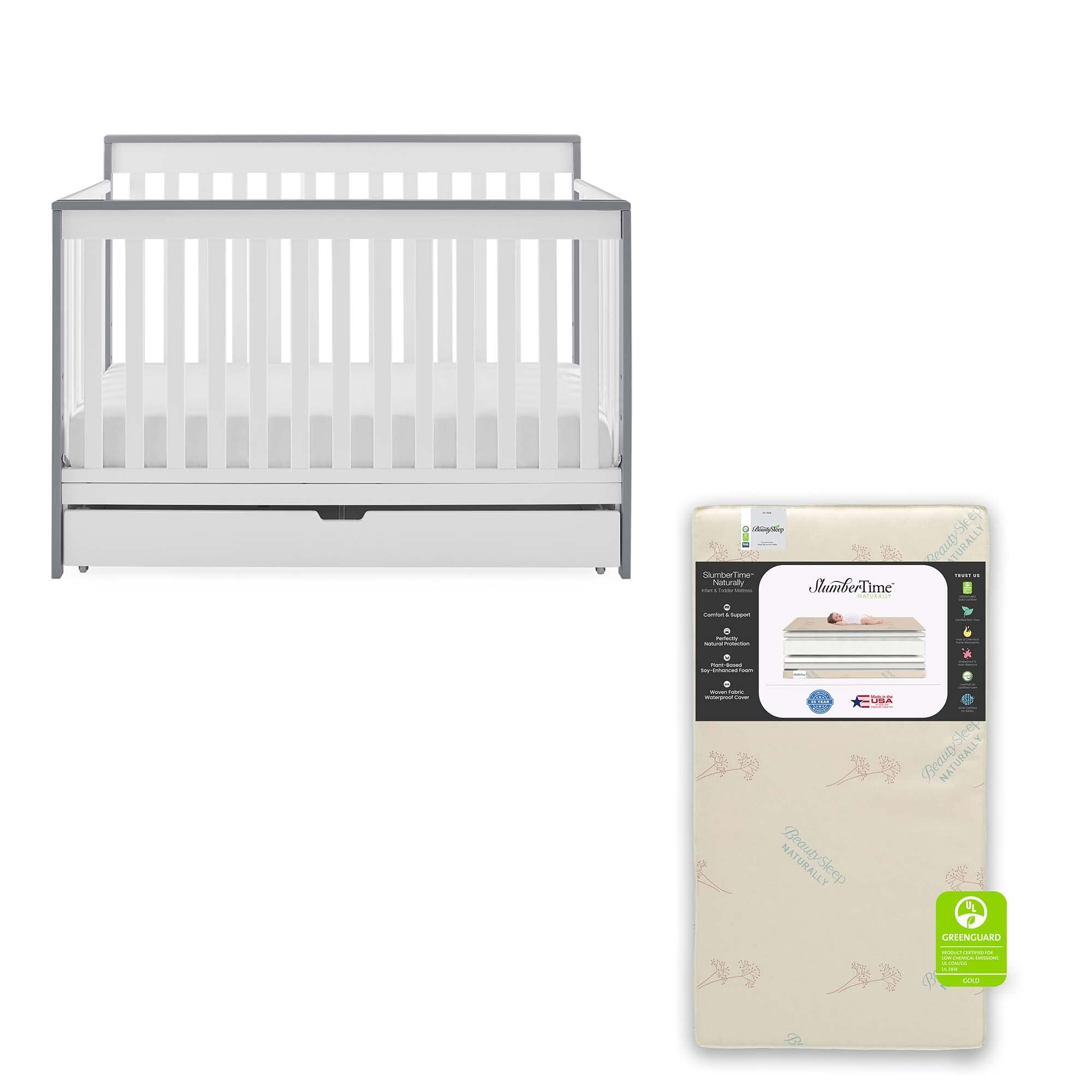 Mercer 6-in-1 Convertible Crib with Storage Trundle + Simmons Kids Slumber