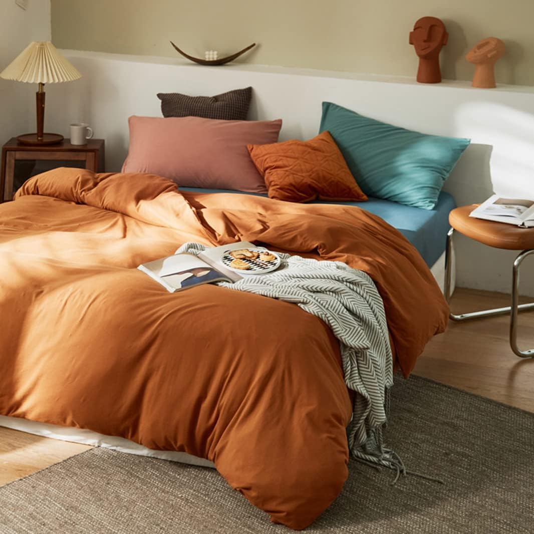 Duvet Cover Set Queen Size Burnt Orange Duvet Cover 3 Pcs Soft Microfiber Fall