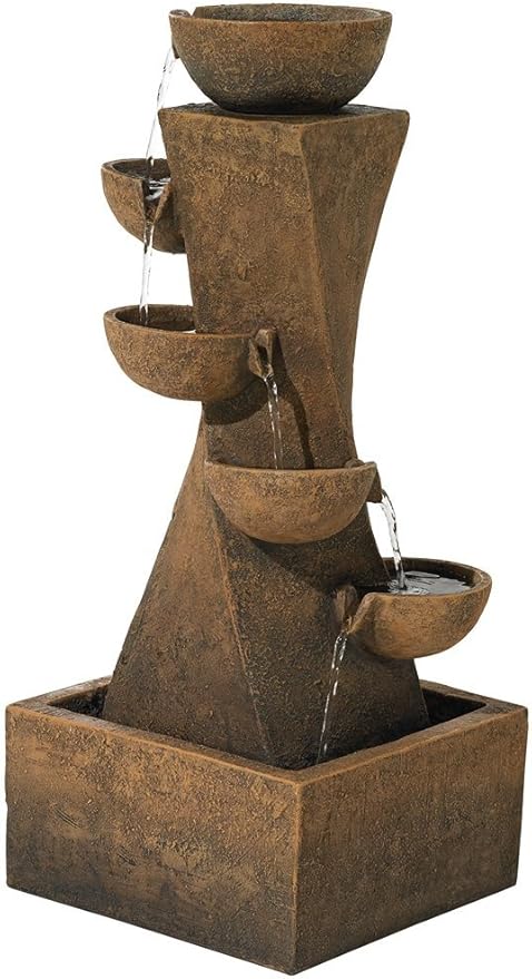 Modern Rustic Cascade Outdoor Floor Water Fountain 34 1/2" High with LED Light