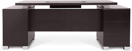 Furniture 79" Modern Ford Executive Desk with Filing Cabinets - Light Wood