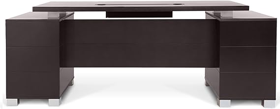 Furniture 79" Modern Ford Executive Desk with Filing Cabinets - Dark Wood