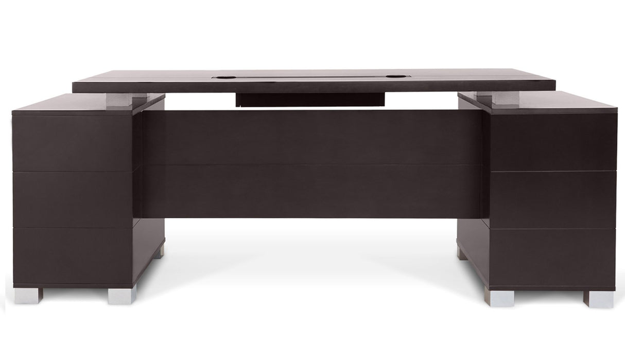 Furniture 79" Modern Ford Executive Desk with Filing Cabinets - Dark Wood