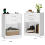 Nightstands Set of 2,White Night Stand with Charging Station & Drawers