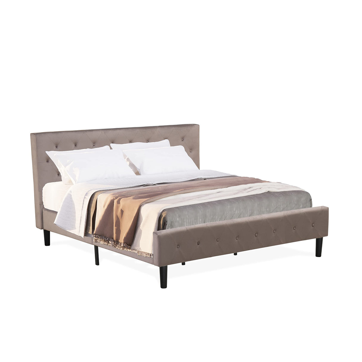 Furniture NL14K-2GA07 3 Piece Bedroom Set - Button Tufted Bed Frame - Brown