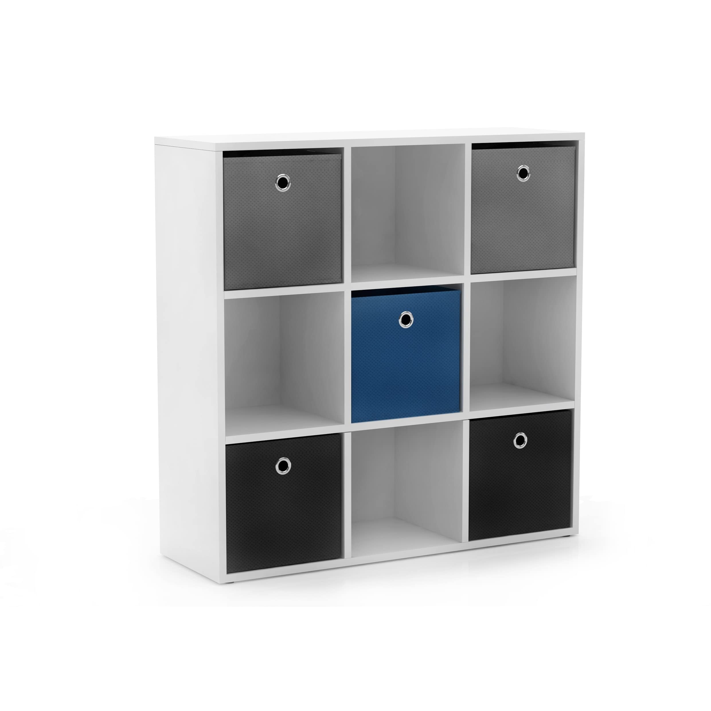 Systems Utility Collection Modular Bookcase with 5 Bins and 4-Cubbies, Contemporary Cube Book Display Shelves, Storage Organizer for Bedroom, Living Room and Office, White