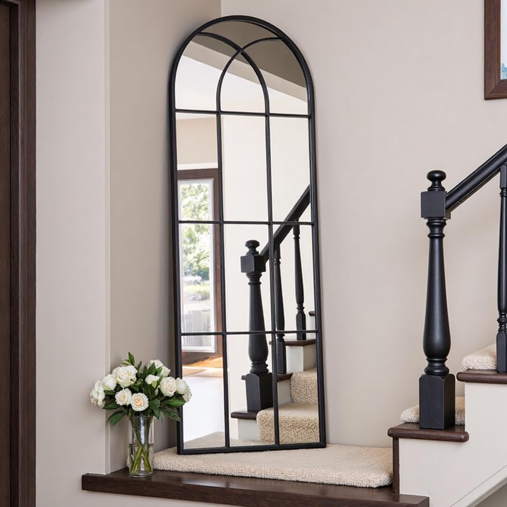 Arched Full Length Mirror 65x22 - Window Pane Floor Mirror