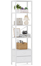 5-Tier Corner Shelf, Narrow Bookshelf with 2 Storage Drawers, Tall Bookcase, Standing
