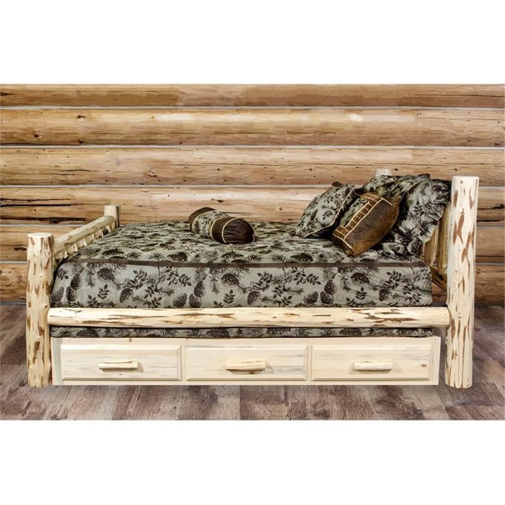 Montana Collection King Bed with Storage, Clear Lacquer Finish