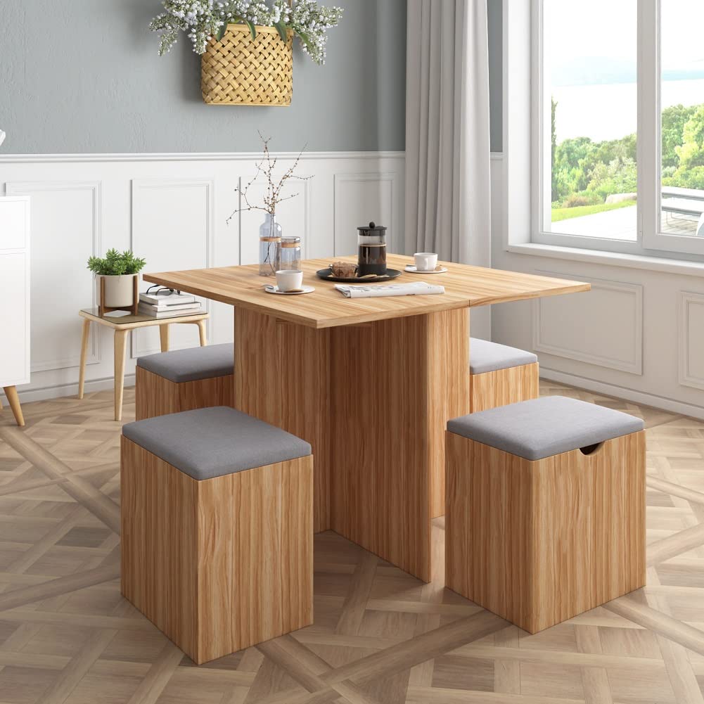 5-Piece Dining Table Set with 4 Stools - Space-Saving Kitchen Table