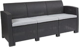 Seneca Dark Gray Faux Rattan Sofa with All-Weather Seneca Light Gray Cushions