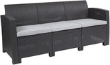 Seneca Dark Gray Faux Rattan Sofa with All-Weather Seneca Light Gray Cushions