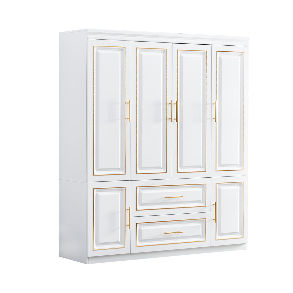 74" H Closet with Doors White Wooden Armoire Wardrobe Closet Freestanding Clothes