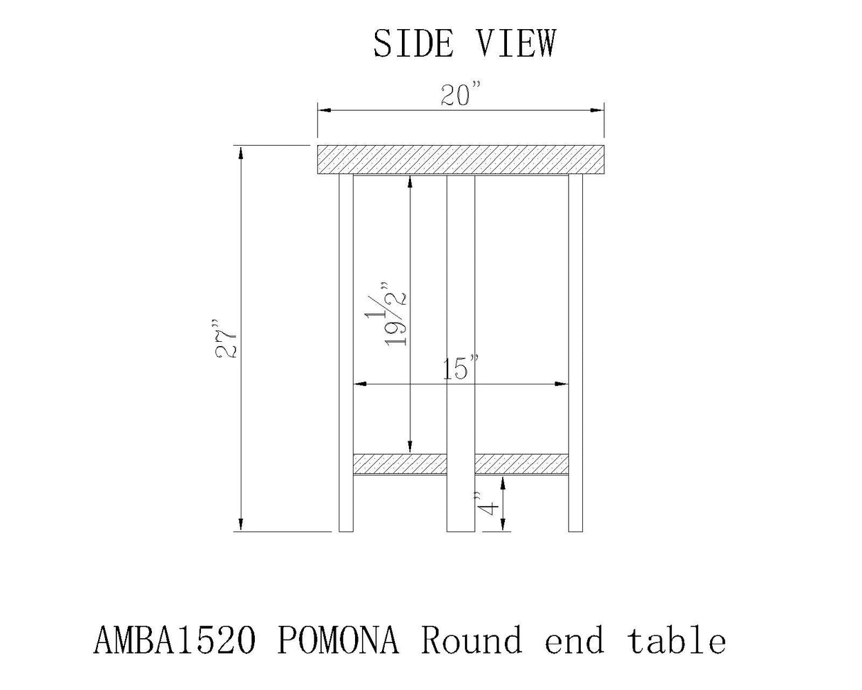 Pomona 20"W x 27"H Round End Table with 2 Shelves, Solid Wood Top