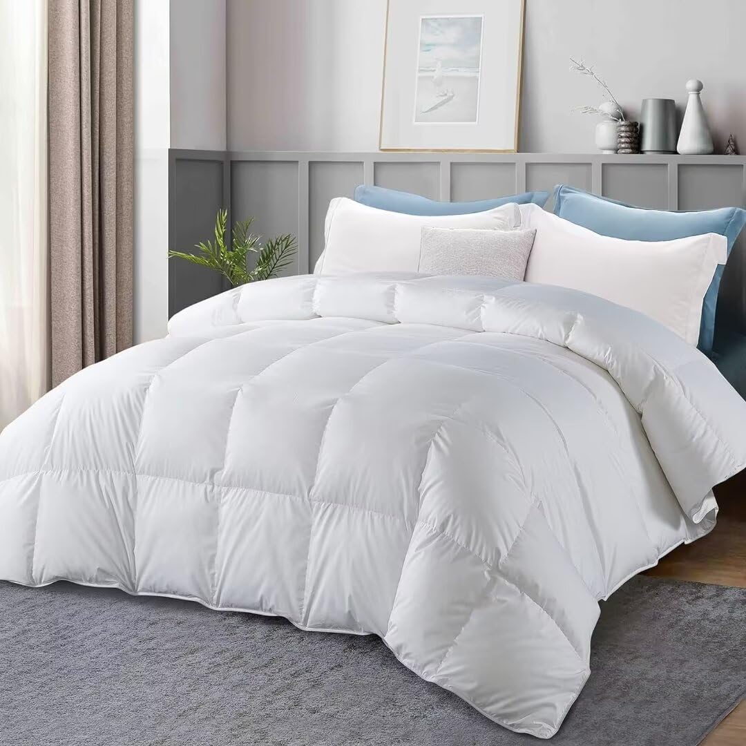 King Feather Comforter, Filled with Feather and Down, White Duvet Insert