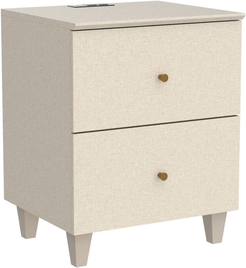 Nightstands with Charging Station & 2 Drawers Storage, Modern End Tables Mid-Century