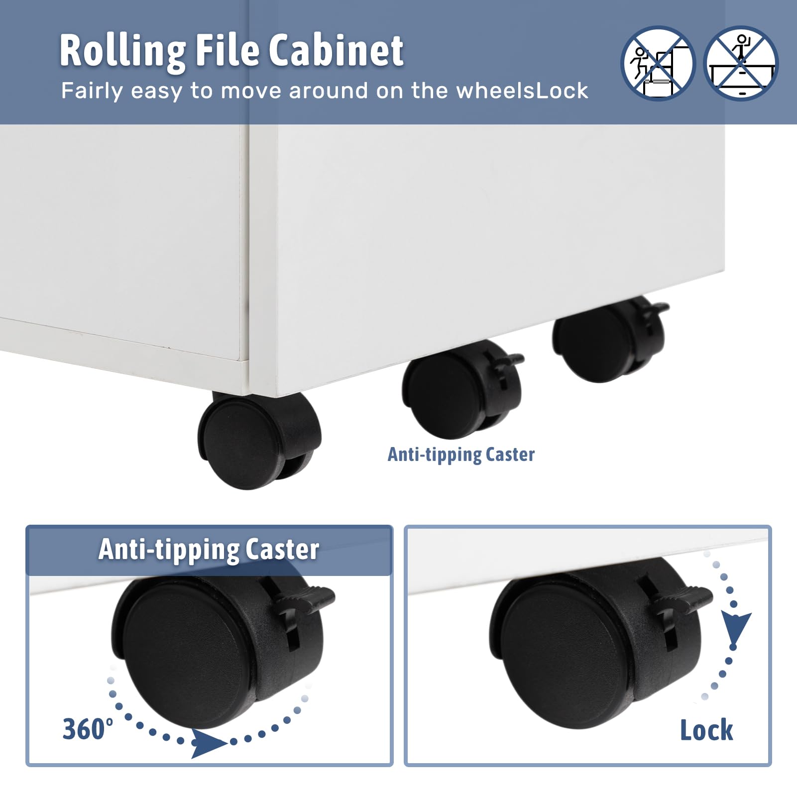 Deep 2-Drawer Mobile Wood File Cabinet, Under Desk Rolling File Cabinets