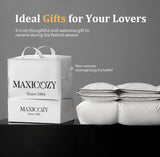 MAXICOZY Luxury Feather Down Comforter King Size, All Seasons Duvet Insert, Ultra-Soft 750 Fill Power Bed Comforters Hotel Collection, Fluffy Medium Warmth, (106x90, Grey)