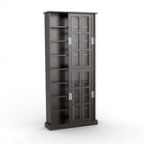 Windowpane Media/Storage Cabinet - Tempered Glass Pane Sliding Doors