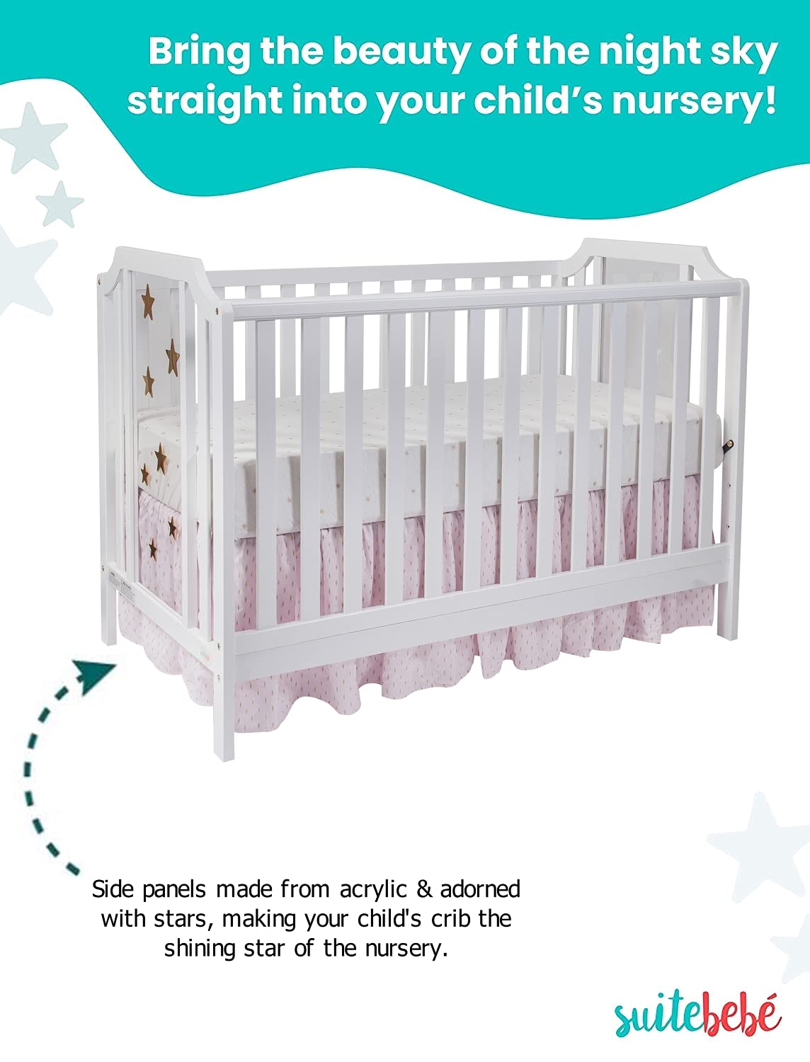 Celeste 3 in 1 Convertible Island Crib, Wood and Acrylic, White