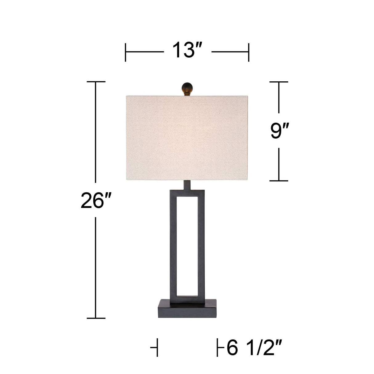 360 Lighting Aston 26" High Open Rectangle Modern Table Lamp Black Finish Metal Single Fabric Off-White Shade Living Room Bedroom Bedside Nightstand House Office Home Kitchen Entryway