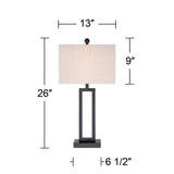 360 Lighting Aston 26" High Open Rectangle Modern Table Lamp Black Finish Metal Single Fabric Off-White Shade Living Room Bedroom Bedside Nightstand House Office Home Kitchen Entryway