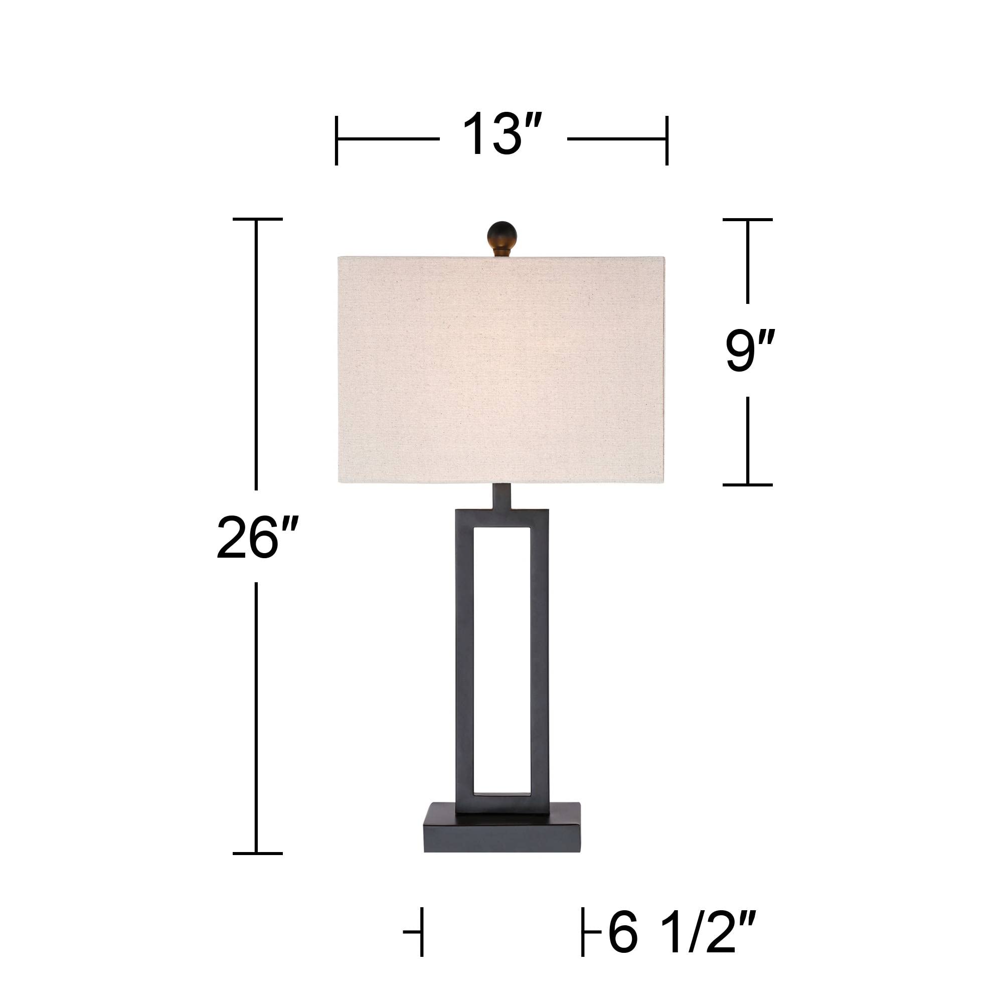 Aston 26" Modern Rectangle Table Lamp - Black Metal with Off-White Shade