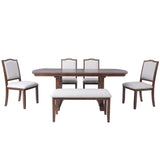 6-Piece Extendable Wood Dining Table Set with Upholstered Chairs