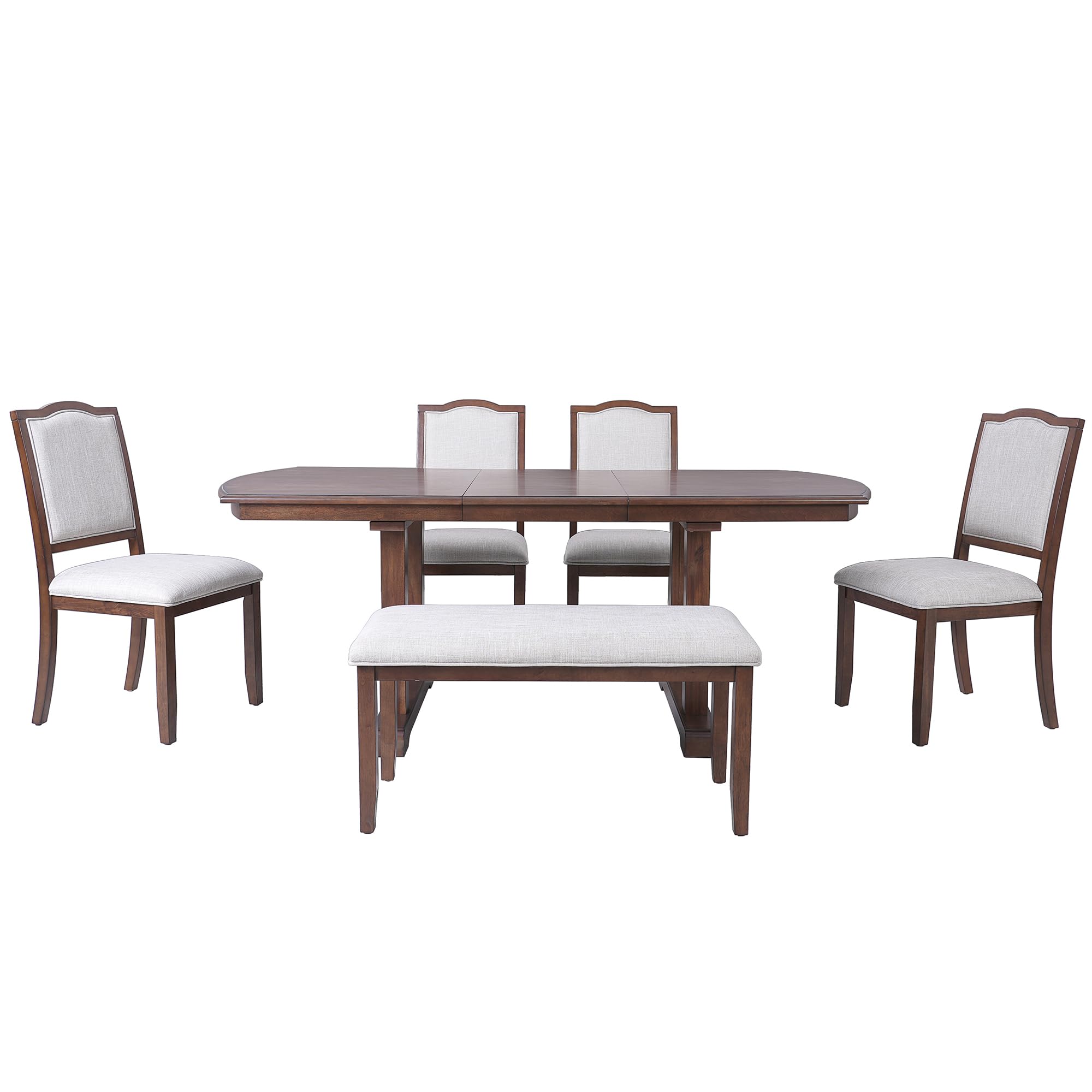 6-Piece Extendable Wood Dining Table Set with Upholstered Chairs