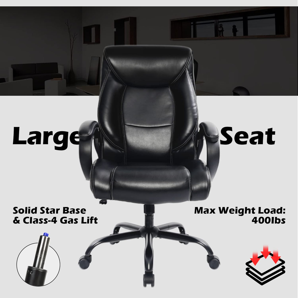 Big and Tall Heavy Duty Wide Seat- High Back Office Chair 400lbs Executive Office