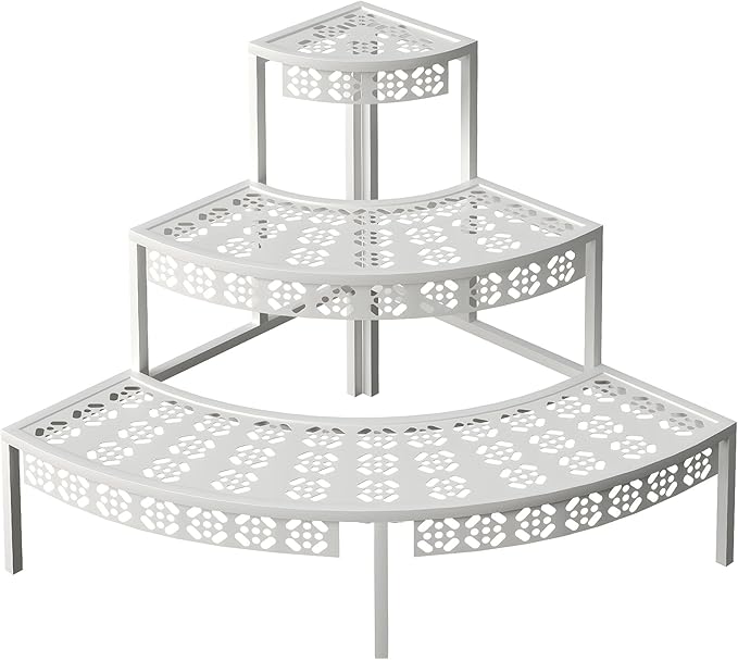 3 Tier Plant Stand Flower Pot Rack, Metal Stair-Step Style Corner Shelf Planters