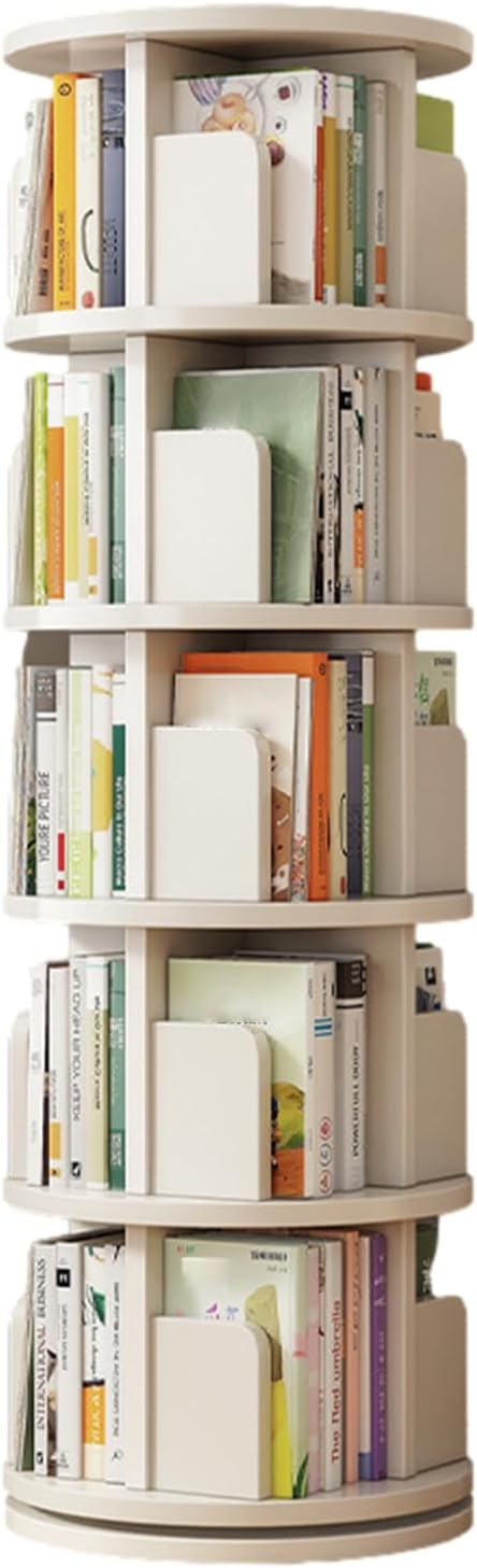 5 Tier Rotating Bookshelf, 360 Display Corner Bookshelf for Small Space