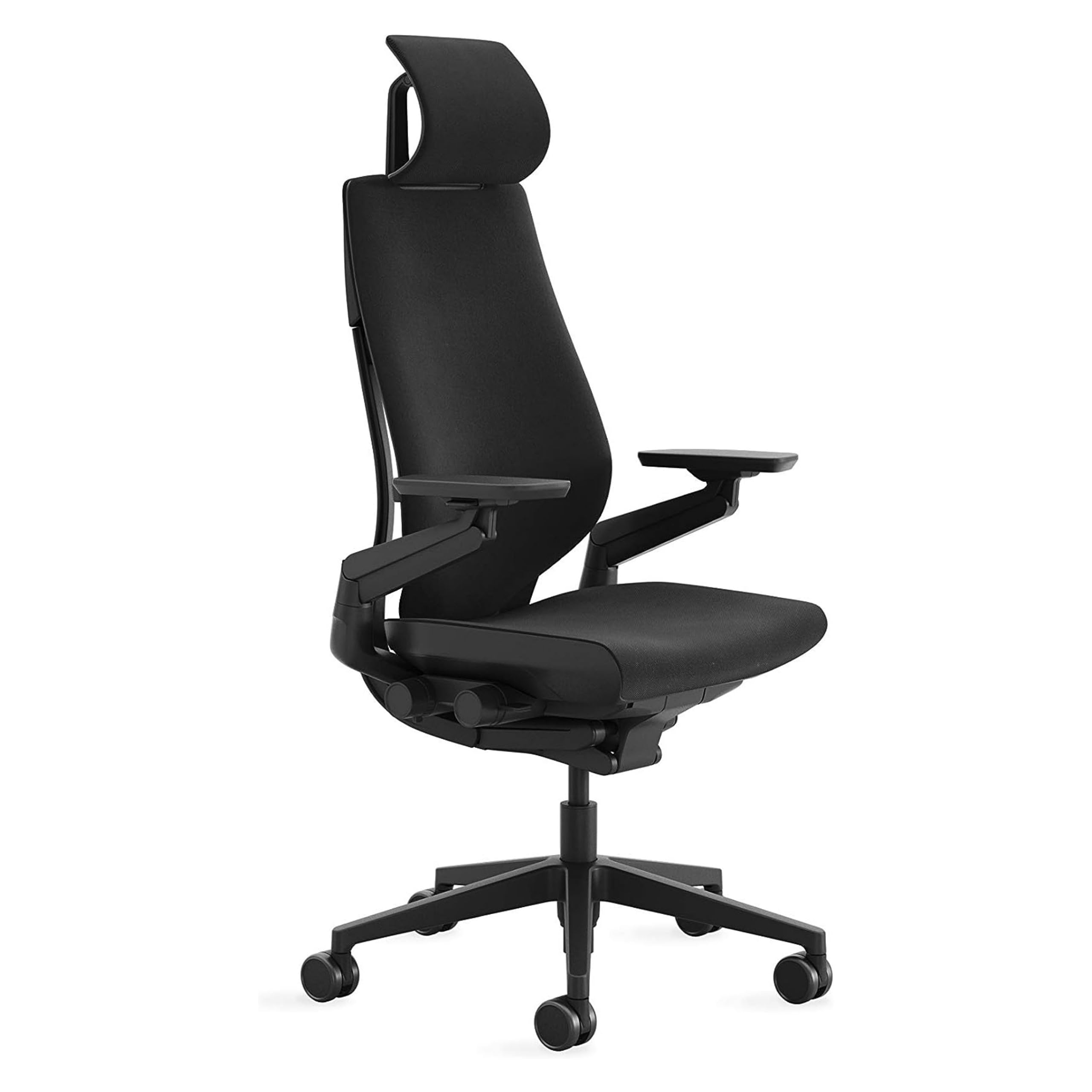 Steelcase Gesture Office Chair with Head Rest - Ergonomic Work Chair with Wheels for Hard Flooring - Comfortable Office Chair - Intuitive-to-Adjust Chairs for Desk - 360-Degree Arms - Licorice Fabric