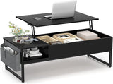 Lift Top Coffee Table with Storage, Wood Lifting Top Central Table Metal Frame