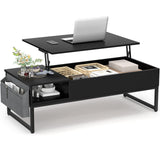 Top Coffee Table with Storage, Wood Lifting Top Central Table Metal Frame