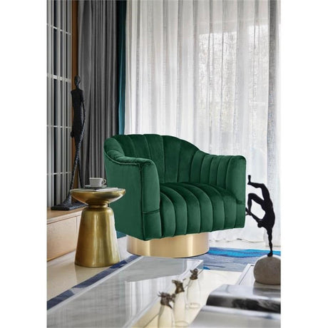 Farrah Collection Modern | Contemporary Velvet Upholstered Accent Chair with Stainless Steel Base and Polished Gold Finish, 32" W x 31" D x 31" H, Green