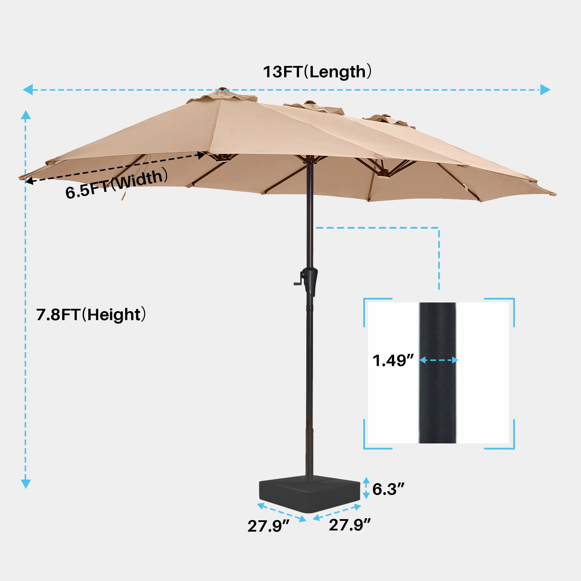13FT Outdoor Patio Umbrella with Base Included, Double Sided Pool Umbrellas