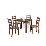 5 Piece Dining Table Set, 4 Chairs, Slatted Backs, Solid Wood, Walnut Brown