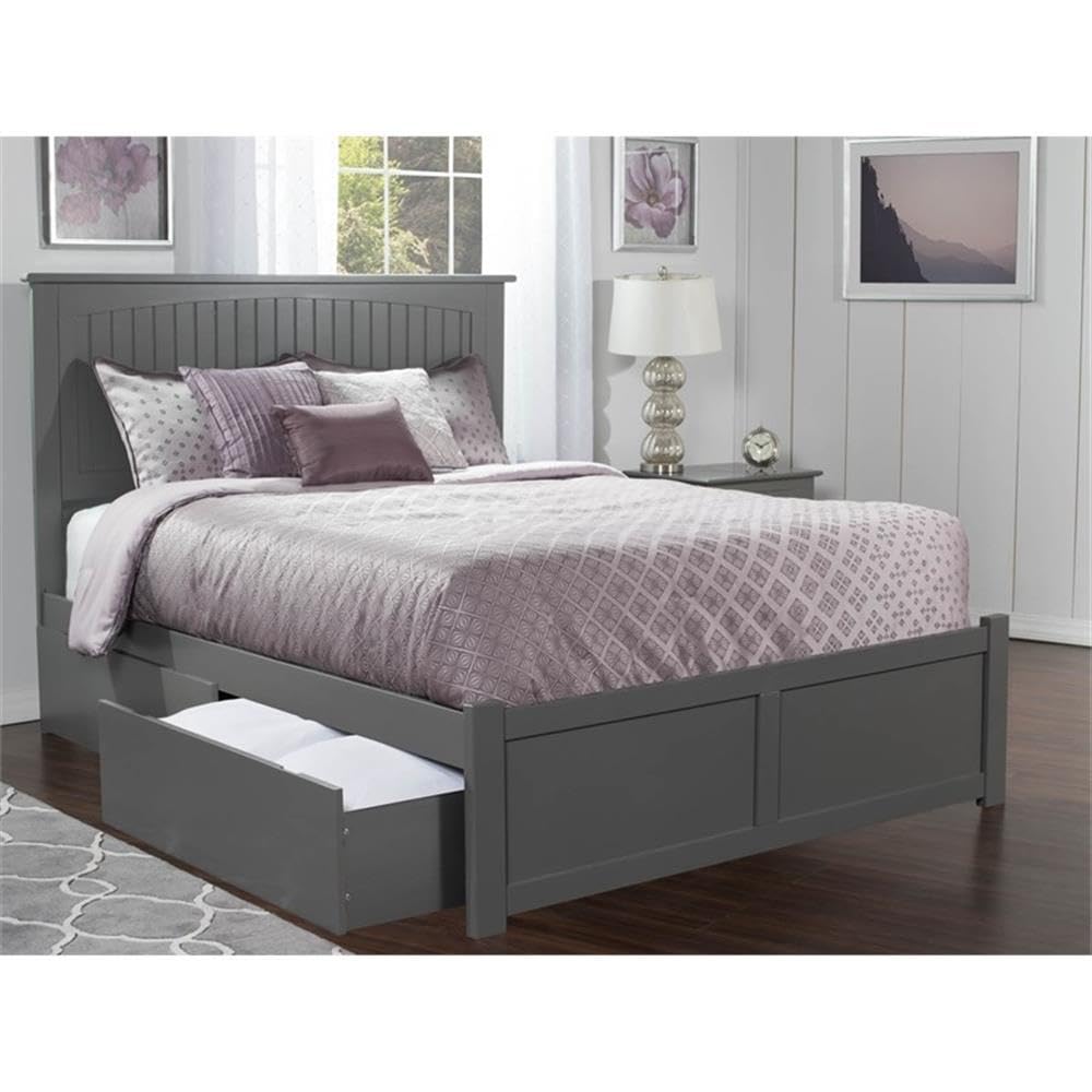 Solid Wood Storage Platform Queen Bed in Gray