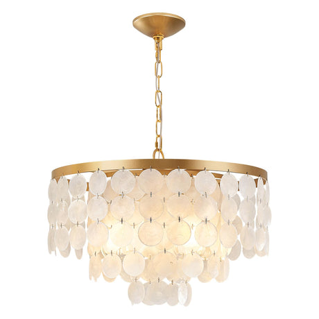 Shell Chandelier, White and Gold Chandelier Light Fixture with 4 Lights Capiz Seashell
