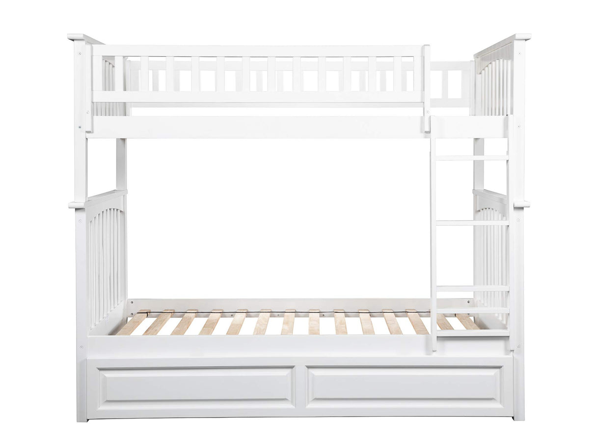 Columbia Twin over Twin Size Bunk Bed with Twin Raised Panel Trundle in White