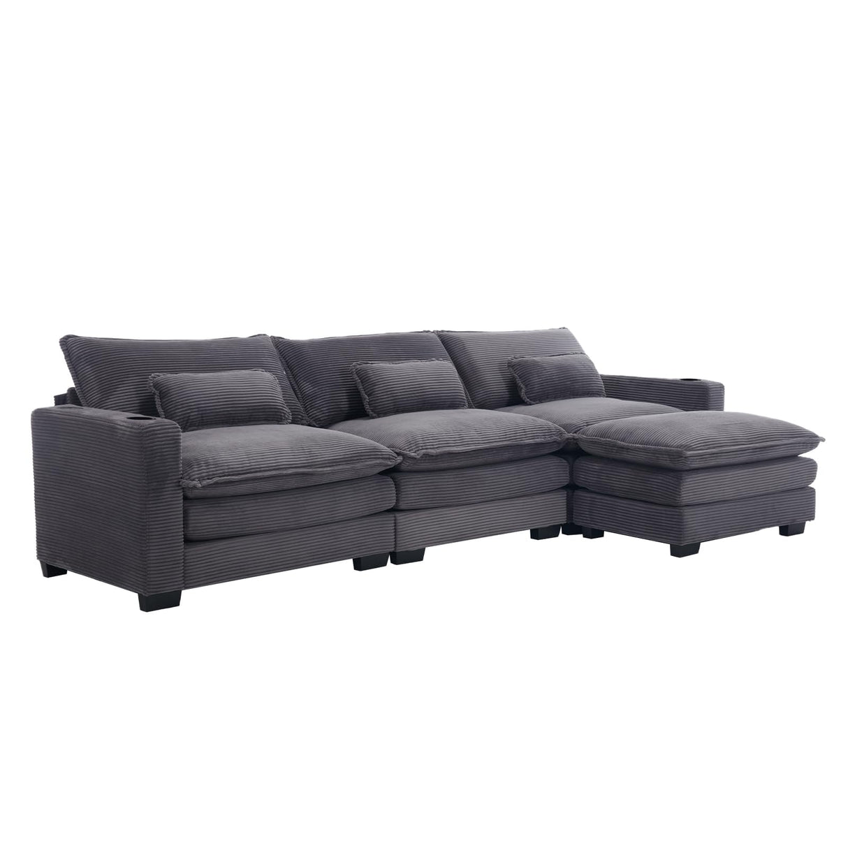 Corduroy Cloud Sectional Couch, Modern Comfy Modular L-Shaped Sectional Sofa