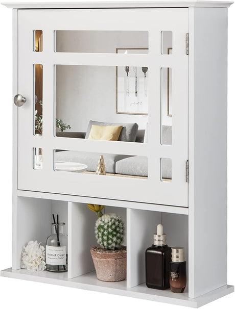 Bathroom Medicine Cabinet with Mirror, Wall Mounted Hanging Storage Organizer with Adjustable Shelf