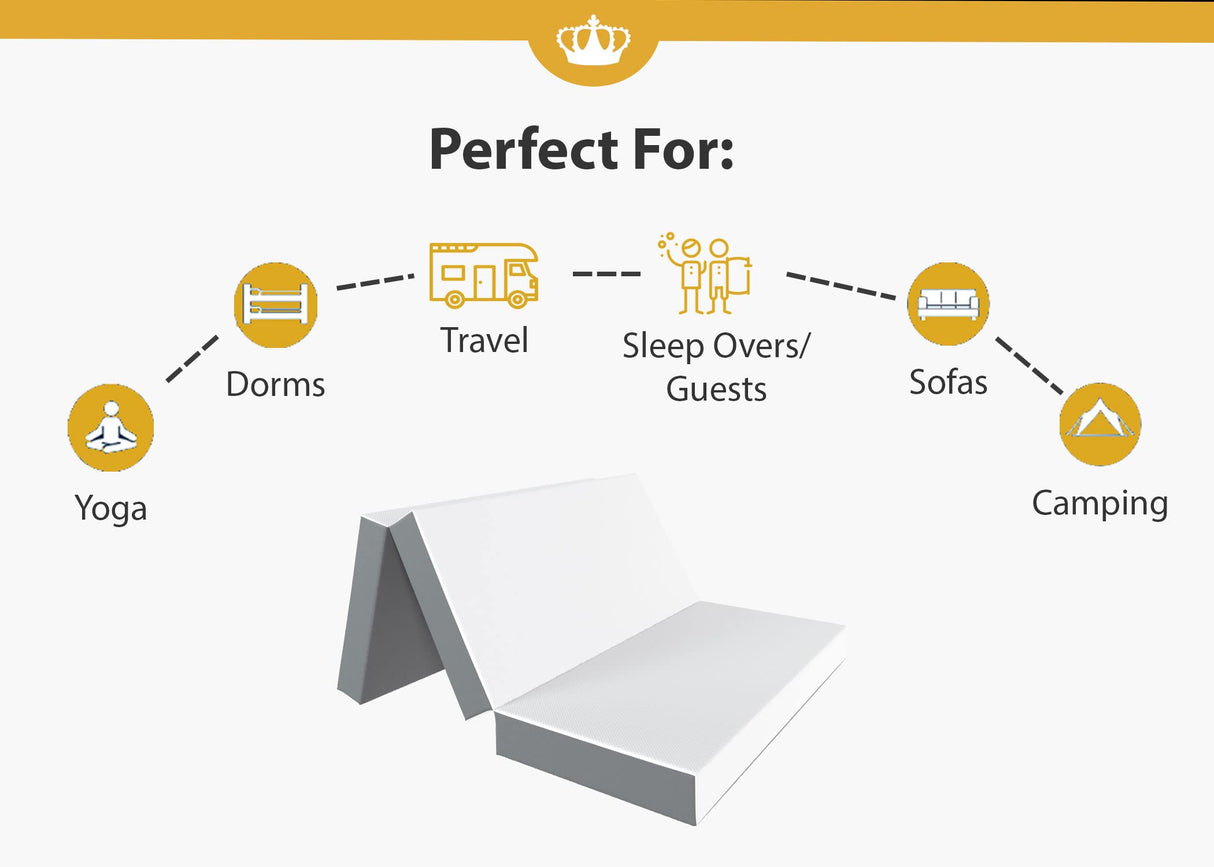 Foldable Mattress Bed Gel Memory Foam, Trifold Mattress 4 Inch, Portable Topper & Washable Cover,