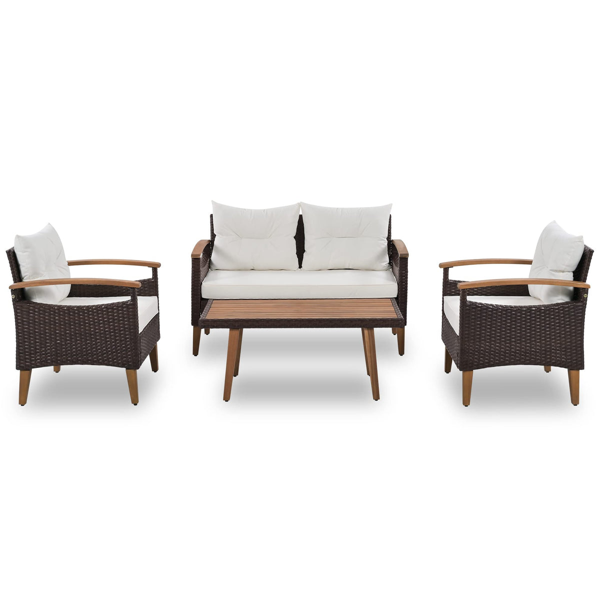 4-Piece Patio Conversation Sofa Set - Patio Furniture Set Wicker Rattan Sofa Couch