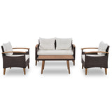 4-Piece Patio Conversation Sofa Set - Patio Furniture Set Wicker Rattan Sofa Couch